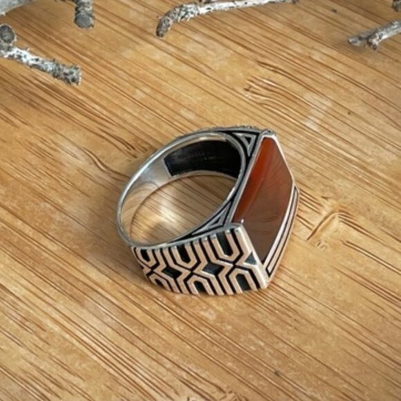 925 Sterling Silver Men's Ring With Agate Stone - Picture 9 of 12